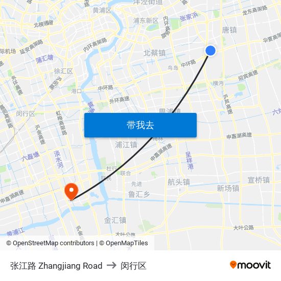 张江路 Zhangjiang Road to 闵行区 map