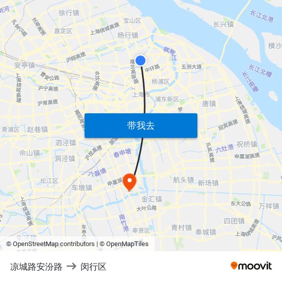 凉城路安汾路 to 闵行区 map