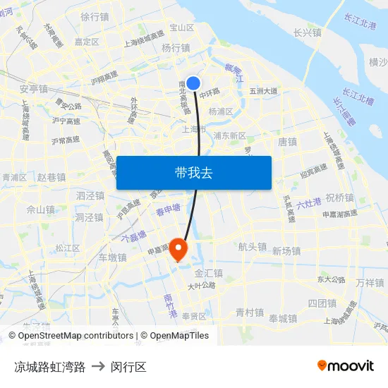 凉城路虹湾路 to 闵行区 map
