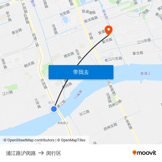 浦江路沪闵路 to 闵行区 map