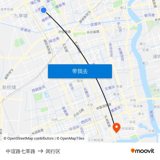 中谊路七莘路 to 闵行区 map