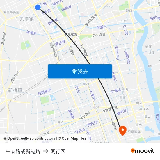中春路杨新港路 to 闵行区 map