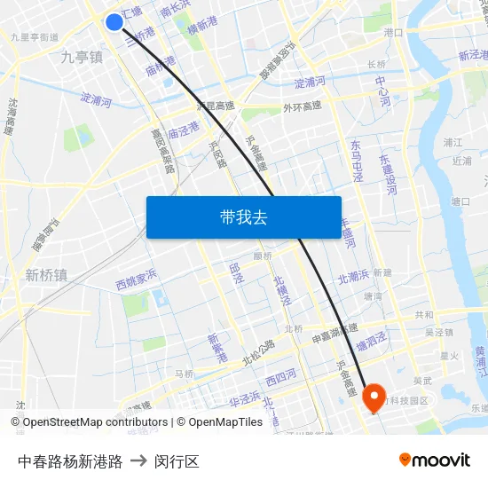中春路杨新港路 to 闵行区 map