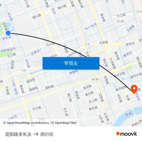 昆阳路宋长浜 to 闵行区 map