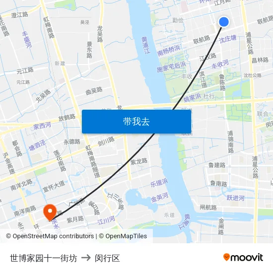 世博家园十一街坊 to 闵行区 map
