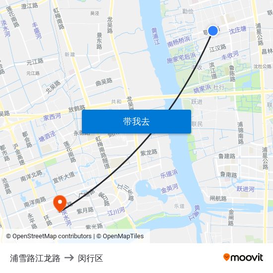 浦雪路江龙路 to 闵行区 map