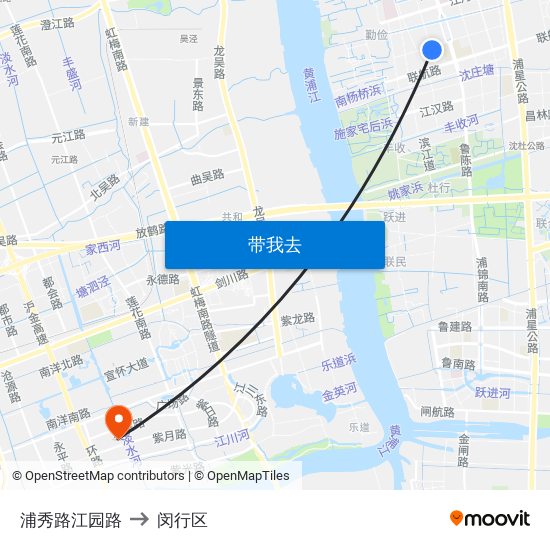 浦秀路江园路 to 闵行区 map