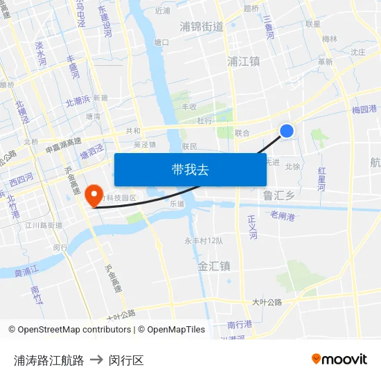 浦涛路江航路 to 闵行区 map