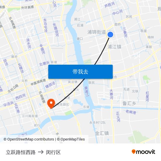 立跃路恒西路 to 闵行区 map