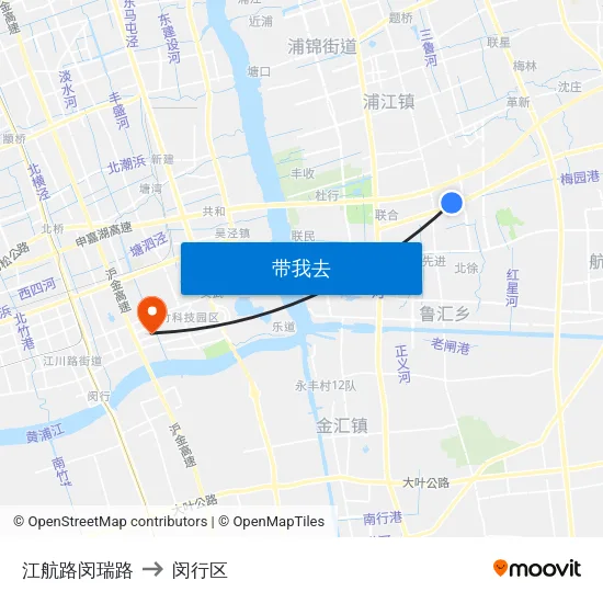 江航路闵瑞路 to 闵行区 map