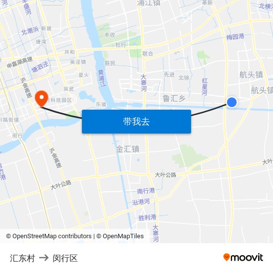 汇东村 to 闵行区 map