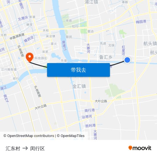 汇东村 to 闵行区 map