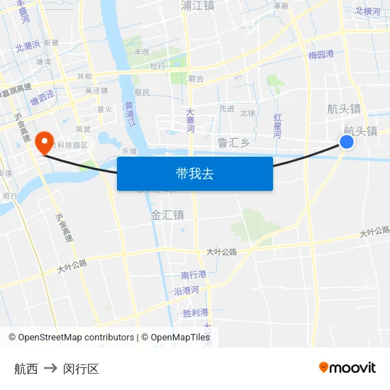 航西 to 闵行区 map