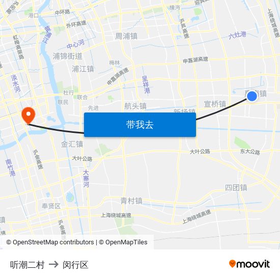 听潮二村 to 闵行区 map