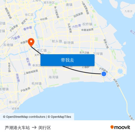 芦潮港火车站 to 闵行区 map