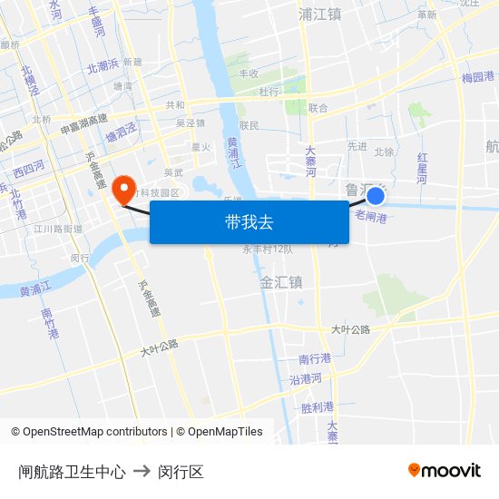 闸航路卫生中心 to 闵行区 map