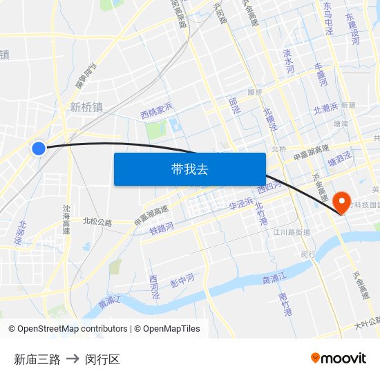 新庙三路 to 闵行区 map