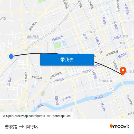 曹农路 to 闵行区 map