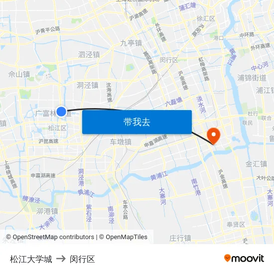 松江大学城 to 闵行区 map