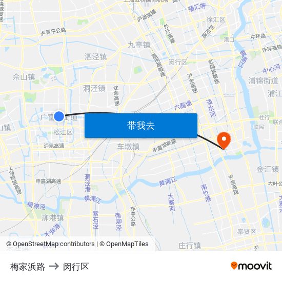 梅家浜路 to 闵行区 map