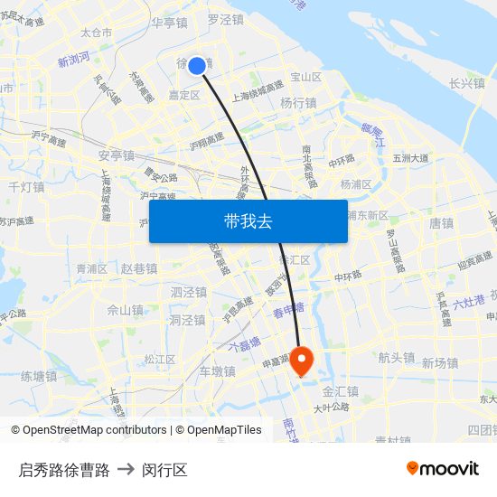 启秀路徐曹路 to 闵行区 map