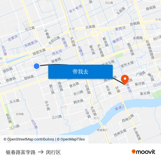 银春路富学路 to 闵行区 map