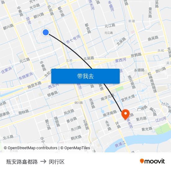 瓶安路鑫都路 to 闵行区 map