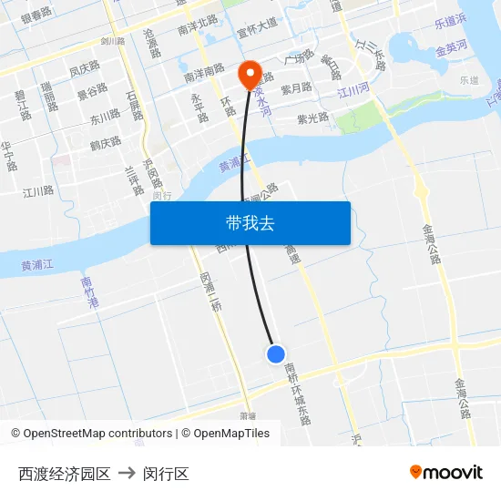 西渡经济园区 to 闵行区 map
