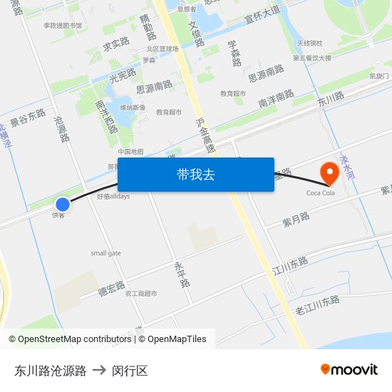 东川路沧源路 to 闵行区 map