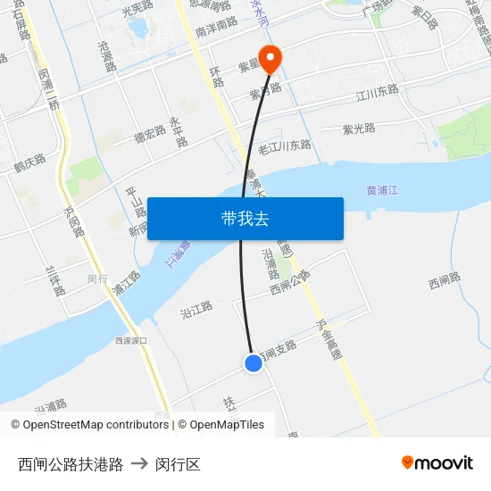 西闸公路扶港路 to 闵行区 map