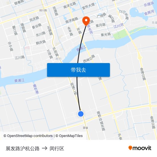 展发路沪杭公路 to 闵行区 map