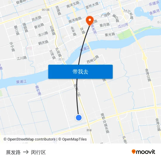 展发路 to 闵行区 map