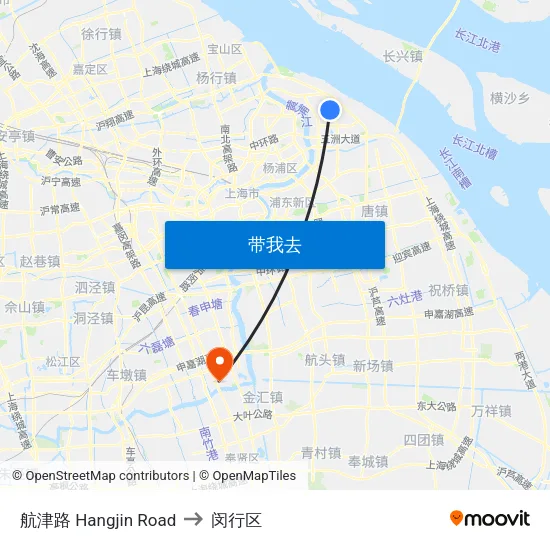 航津路 Hangjin Road to 闵行区 map