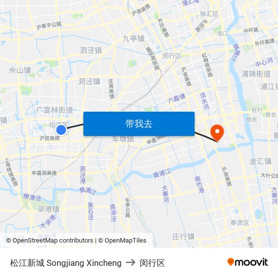 松江新城 Songjiang Xincheng to 闵行区 map