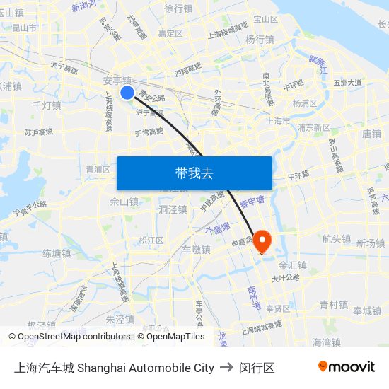 上海汽车城 Shanghai Automobile City to 闵行区 map