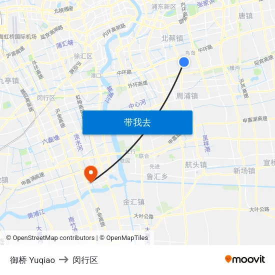 御桥 Yuqiao to 闵行区 map