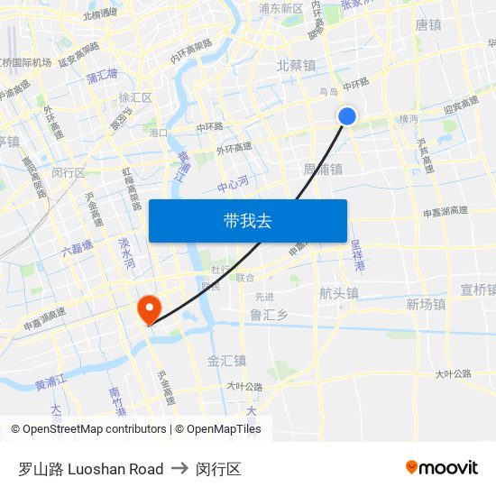 罗山路 Luoshan Road to 闵行区 map