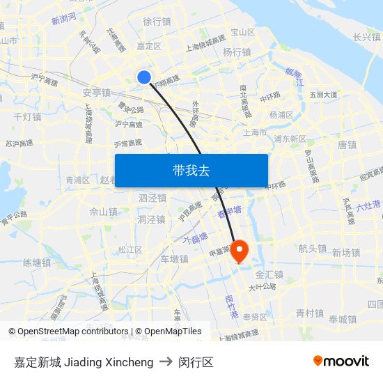 嘉定新城 Jiading Xincheng to 闵行区 map