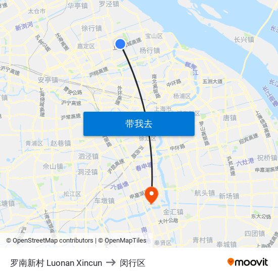罗南新村 Luonan Xincun to 闵行区 map
