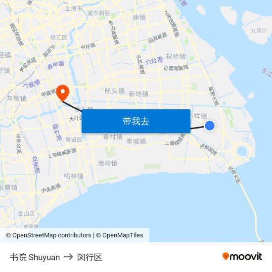 书院 Shuyuan to 闵行区 map