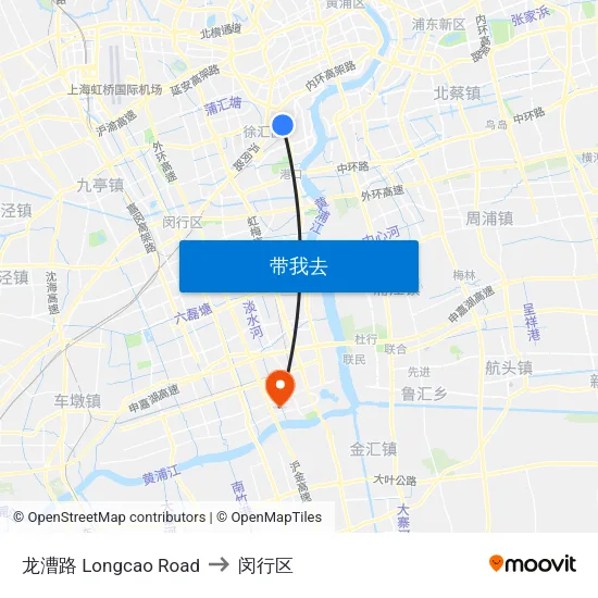 龙漕路 Longcao Road to 闵行区 map