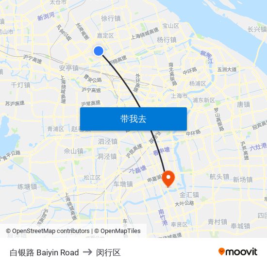 白银路 Baiyin Road to 闵行区 map