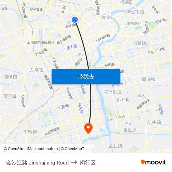 金沙江路 Jinshajiang Road to 闵行区 map