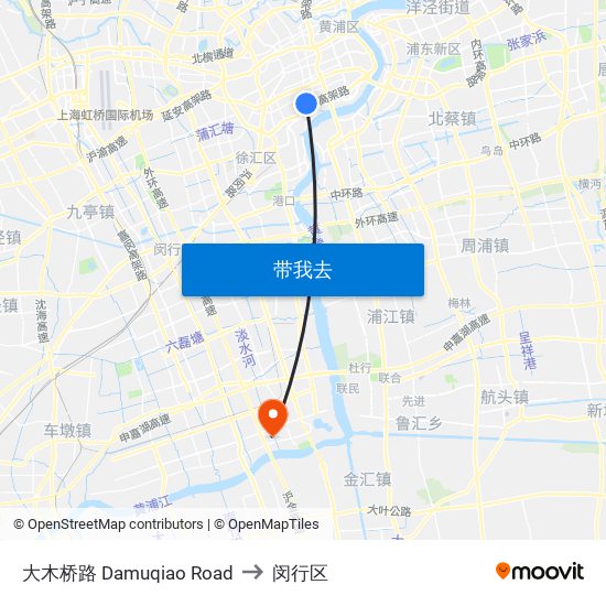 大木桥路 Damuqiao Road to 闵行区 map