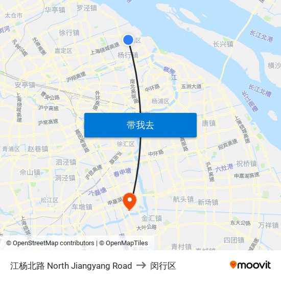 江杨北路 North Jiangyang Road to 闵行区 map