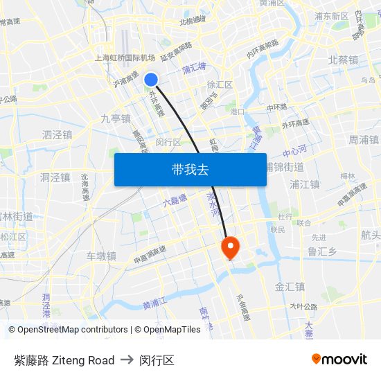 紫藤路 Ziteng Road to 闵行区 map