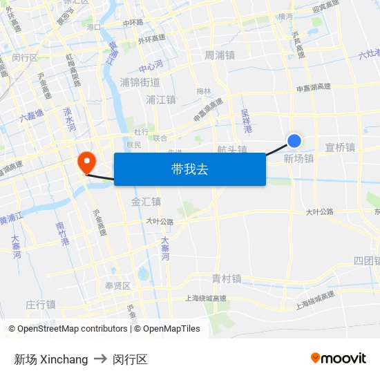 新场 Xinchang to 闵行区 map
