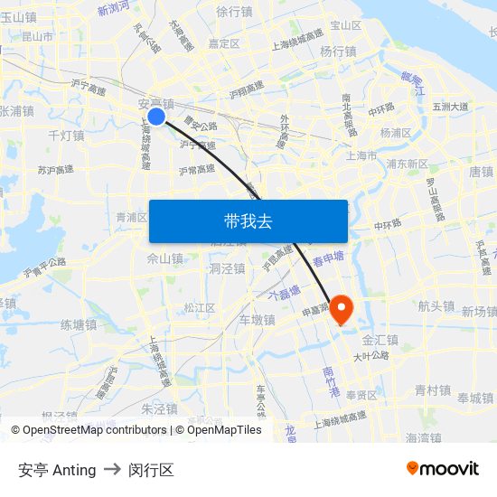 安亭 Anting to 闵行区 map