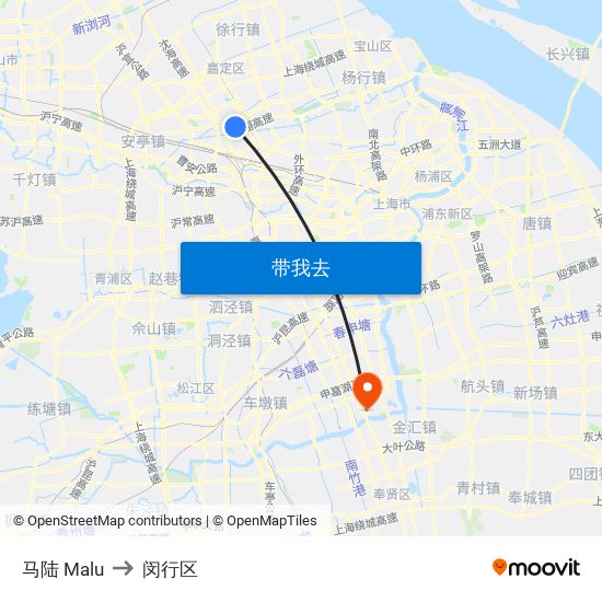 马陆 Malu to 闵行区 map