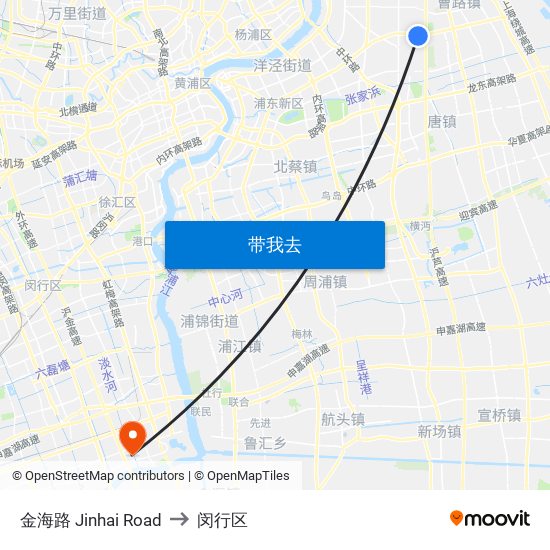 金海路 Jinhai Road to 闵行区 map